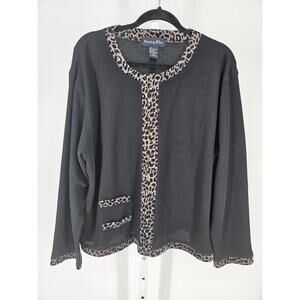 Moving Bleu Women's Round Neck Full Zipper Front Jacket Size XL Cheetah Trim